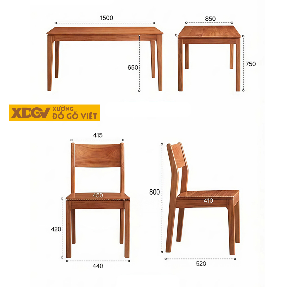 Bộ Bàn Ăn Gỗ Gõ Đỏ 4 Ghế Thiết Kế Đơn Giản Cho Gia Đình