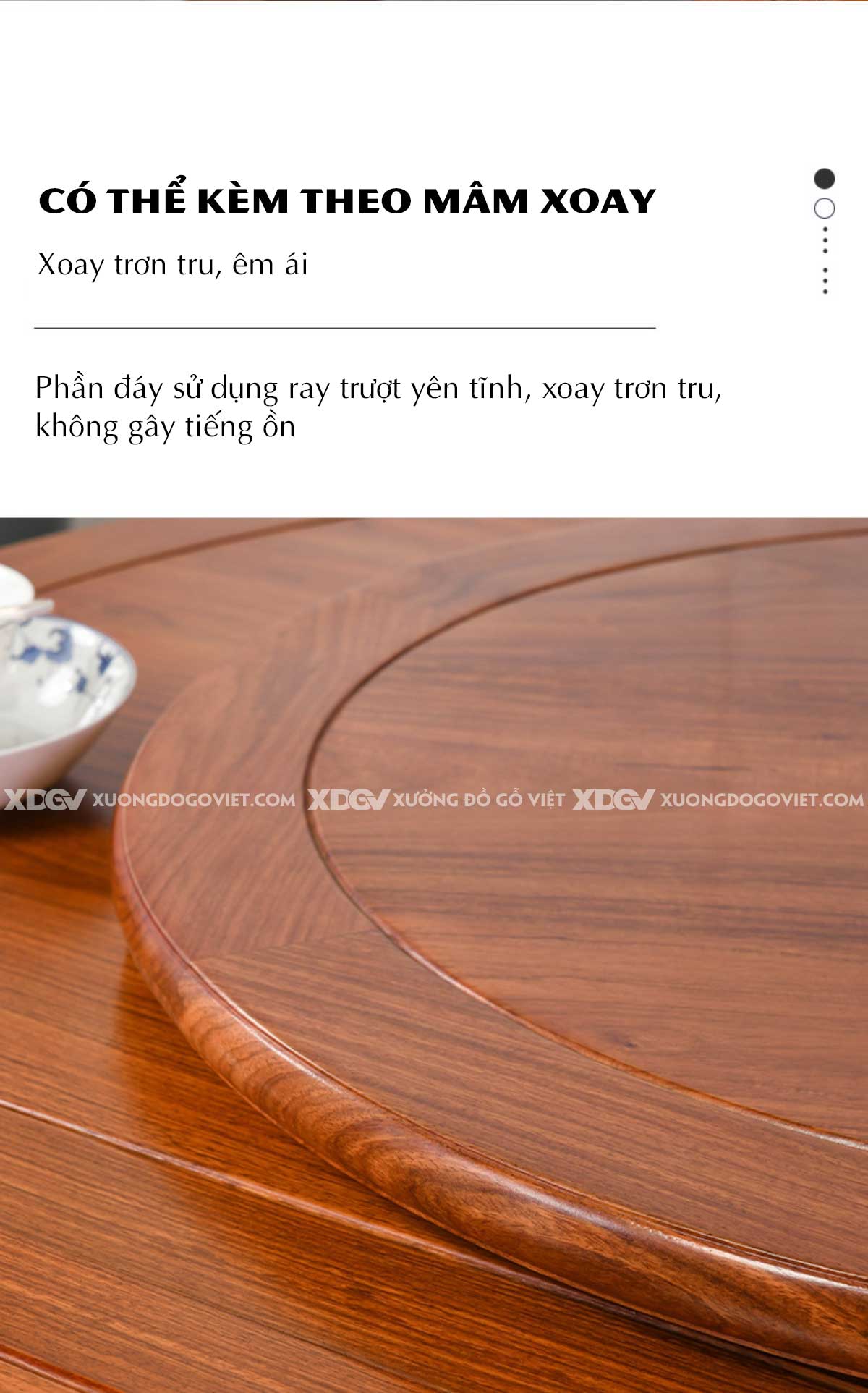 Bộ Bàn Ăn Gỗ Gõ Đỏ 6 Ghế Bàn Tròn Đa Năng Tích Hợp Mâm Xoay