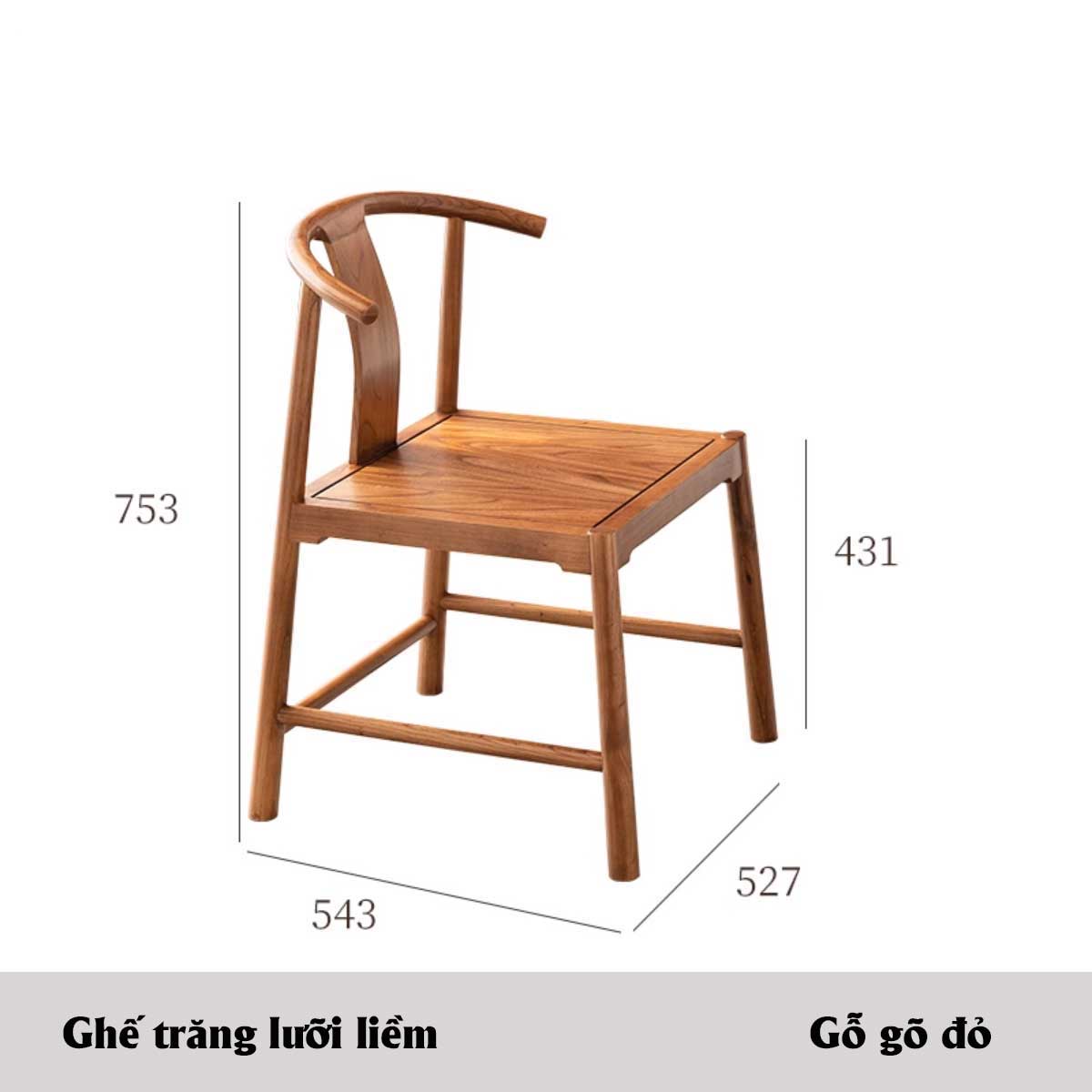 Bộ Bàn Ăn Gỗ Gõ Đỏ Á Đông Ghế Vọng Nguyệt Không Tay Vịn