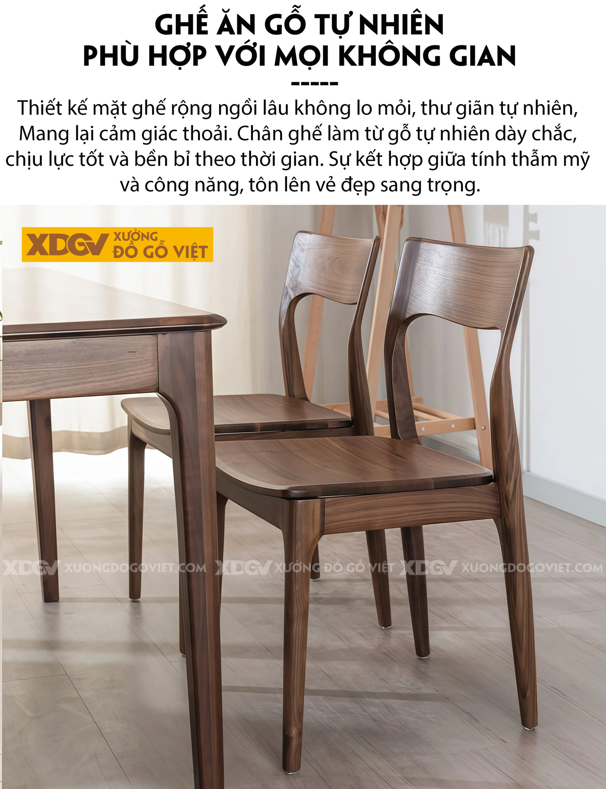 Bộ Bàn Ăn Gỗ Óc Chó 4 Ghế Hiện Đại Thiết Kế Bo Cong Ôm Trọn