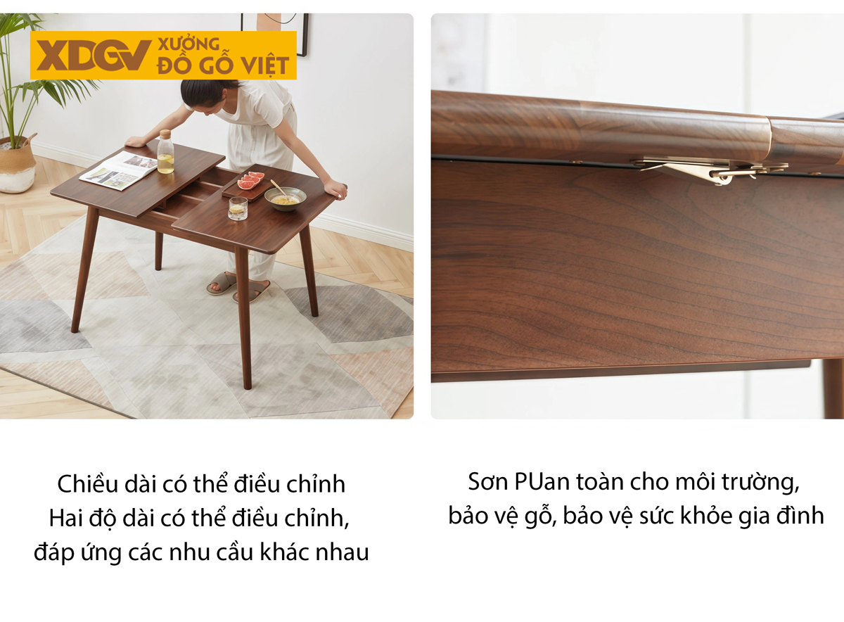 Bộ Bàn Ăn Gỗ Óc Chó 4 Ghế Hiện Đại Thiết Kế Bo Cong Ôm Trọn