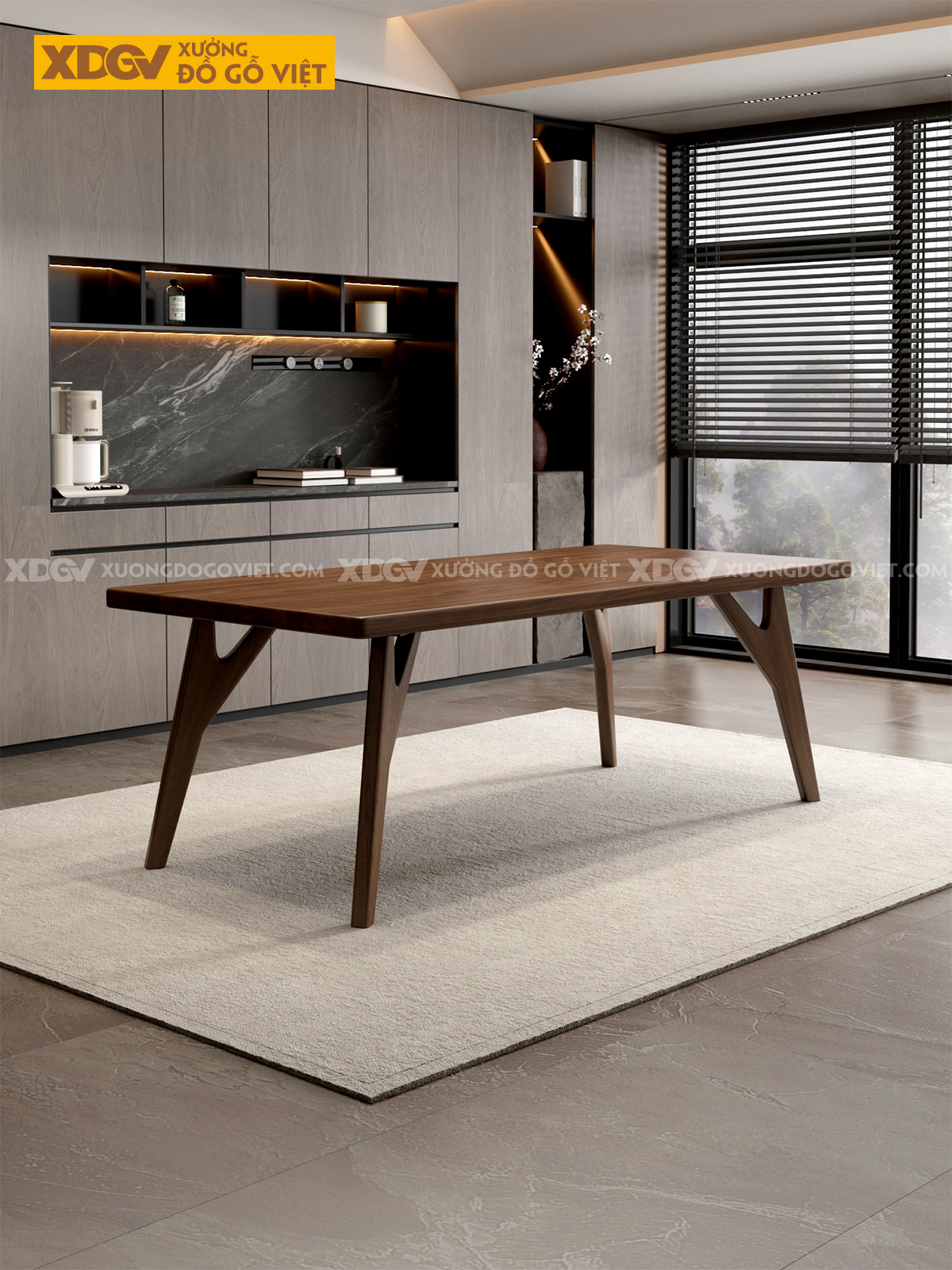 Bộ Bàn Ăn Gỗ Óc Chó Tự Nhiên Chân Chữ Y Ghế Đan Mây