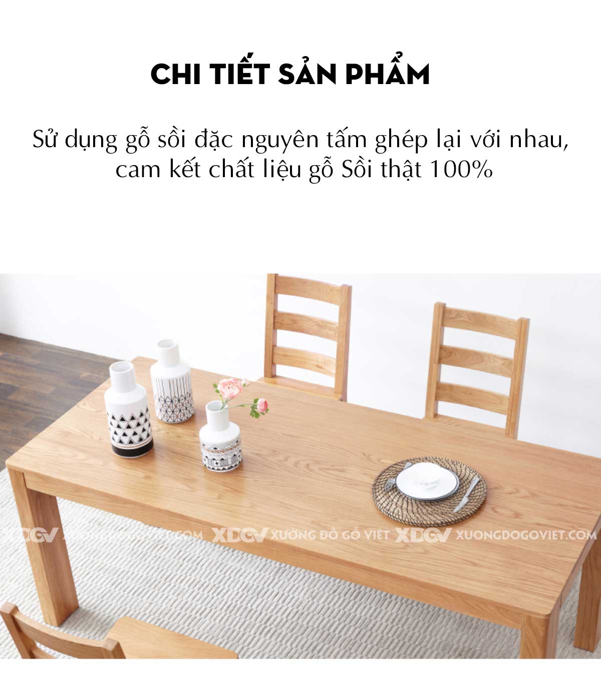 Bộ Bàn Ăn Gỗ Sồi Đẹp Farmhouse Nguyên Tấm Vững Chãi Mộc Mạc