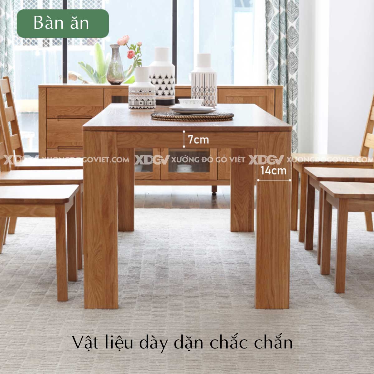 Bộ Bàn Ăn Gỗ Sồi Đẹp Farmhouse Nguyên Tấm Vững Chãi Mộc Mạc