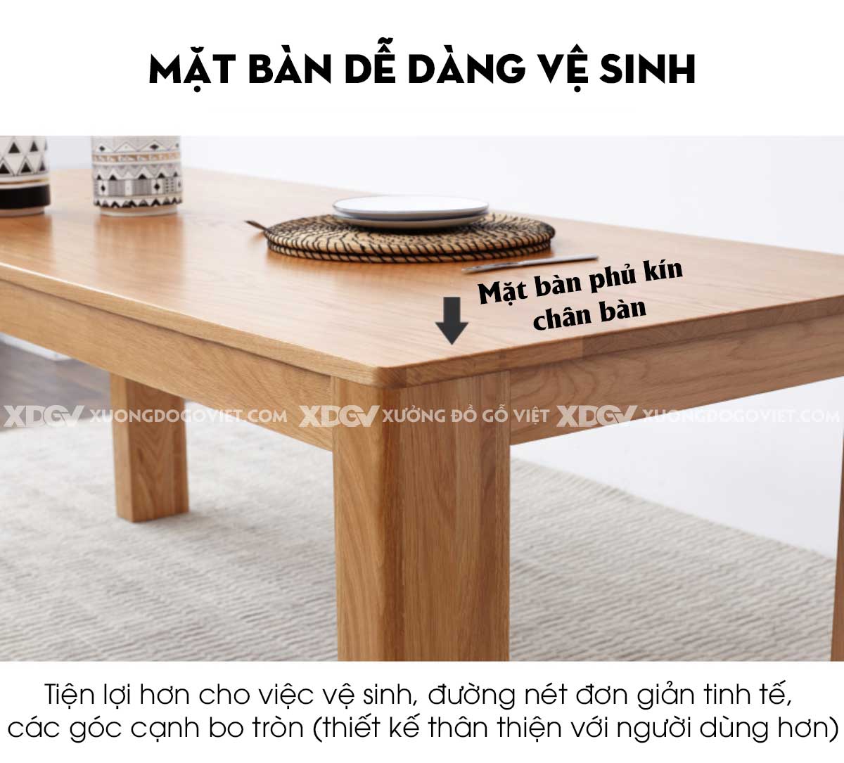Bộ Bàn Ăn Gỗ Sồi Đẹp Farmhouse Nguyên Tấm Vững Chãi Mộc Mạc