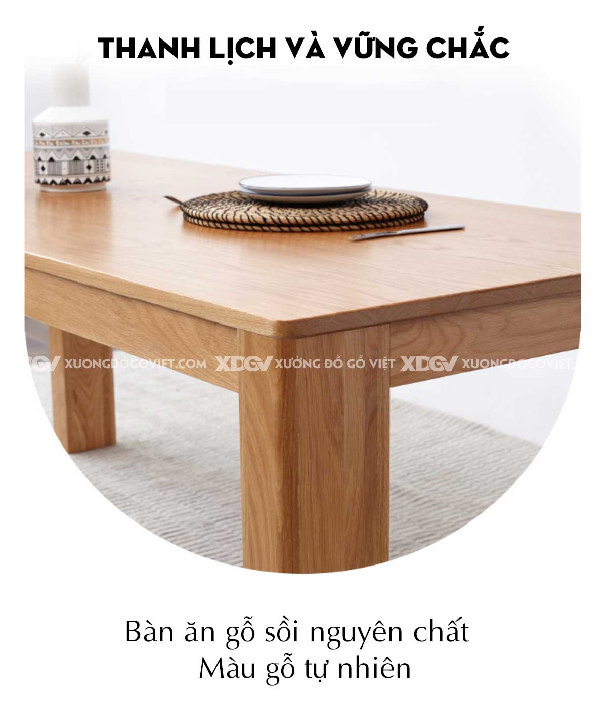 Bộ Bàn Ăn Gỗ Sồi Đẹp Farmhouse Nguyên Tấm Vững Chãi Mộc Mạc