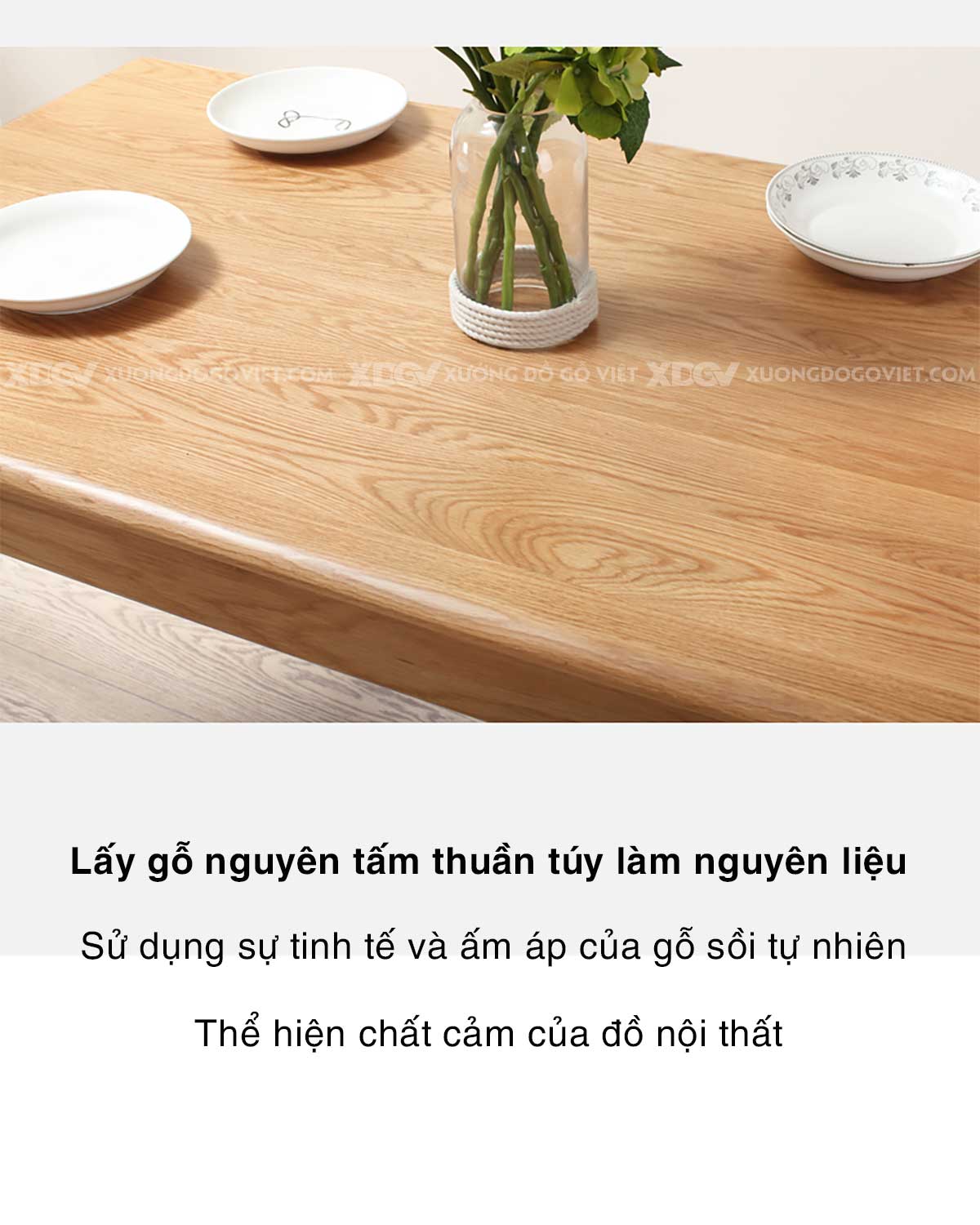 Bộ Bàn Ăn Gỗ Sồi Màu Tự Nhiên Hiện Đại Kết Cấu Liền Mạch