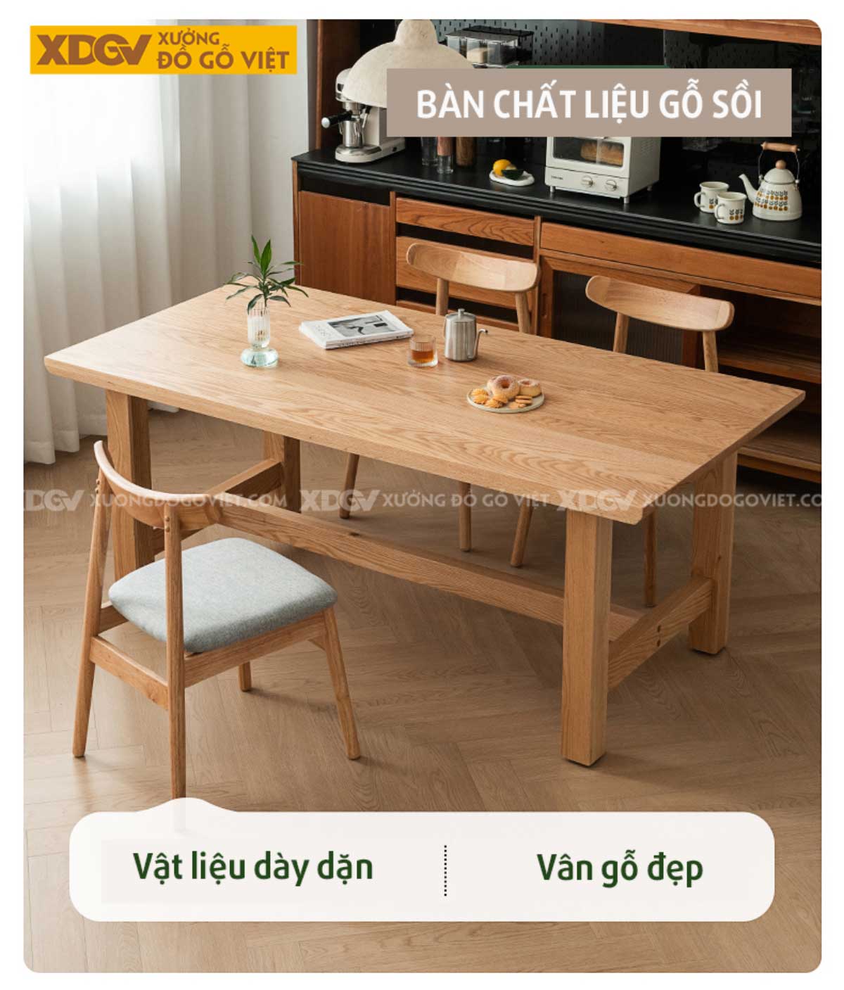 Bộ Bàn Ăn Gỗ Sồi Mỹ Thiết Kế Vuông Hiện Đại