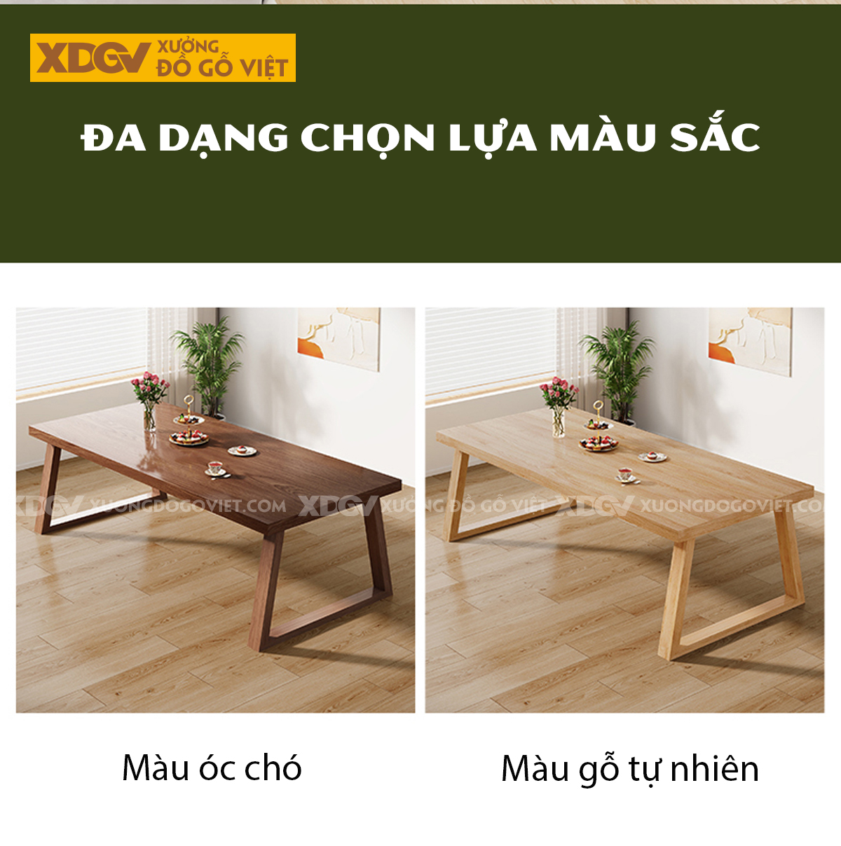 Bộ Bàn Ăn Gỗ Sồi Nguyên Tấm Chân Thang Ghế Đôn Bọc Vải