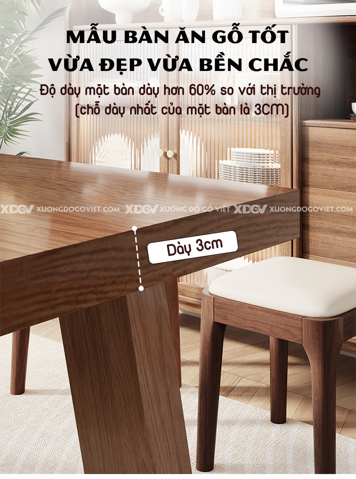 Bộ Bàn Ăn Gỗ Sồi Nguyên Tấm Chân Thang Ghế Đôn Bọc Vải