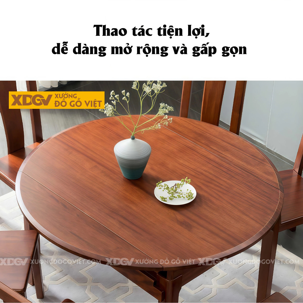 Bộ Bàn Ăn Gỗ Xoan Đào Bàn Tròn Hiện Đại Mở Rộng Thông Minh