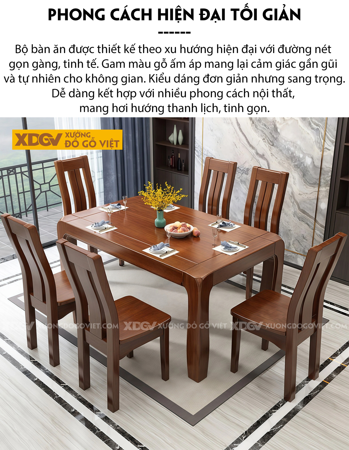 Bộ Bàn Ăn Phòng Bếp Gỗ Căm Xe Thiết Kế Bàn Bo Góc An Toàn