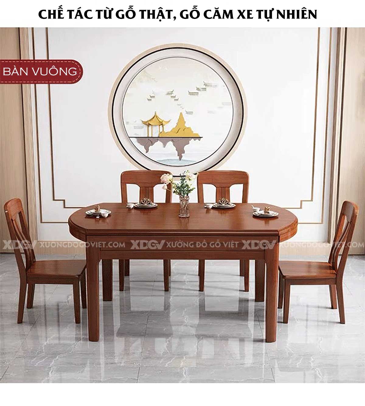 Bộ Bàn Ăn Thông Minh Gỗ Căm Xe Mở Rộng Tròn 4-12 Người