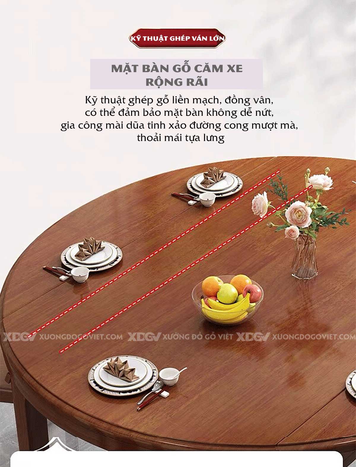 Bộ Bàn Ăn Thông Minh Gỗ Căm Xe Mở Rộng Tròn 4-12 Người