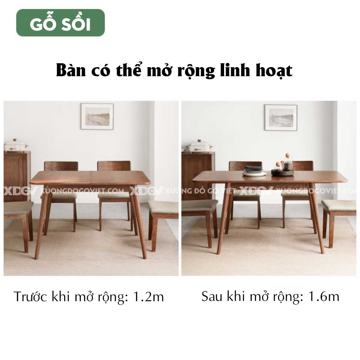 Bộ Bàn Ăn Thông Minh Gỗ Sồi Butterfly Biến Hình Mở Rộng