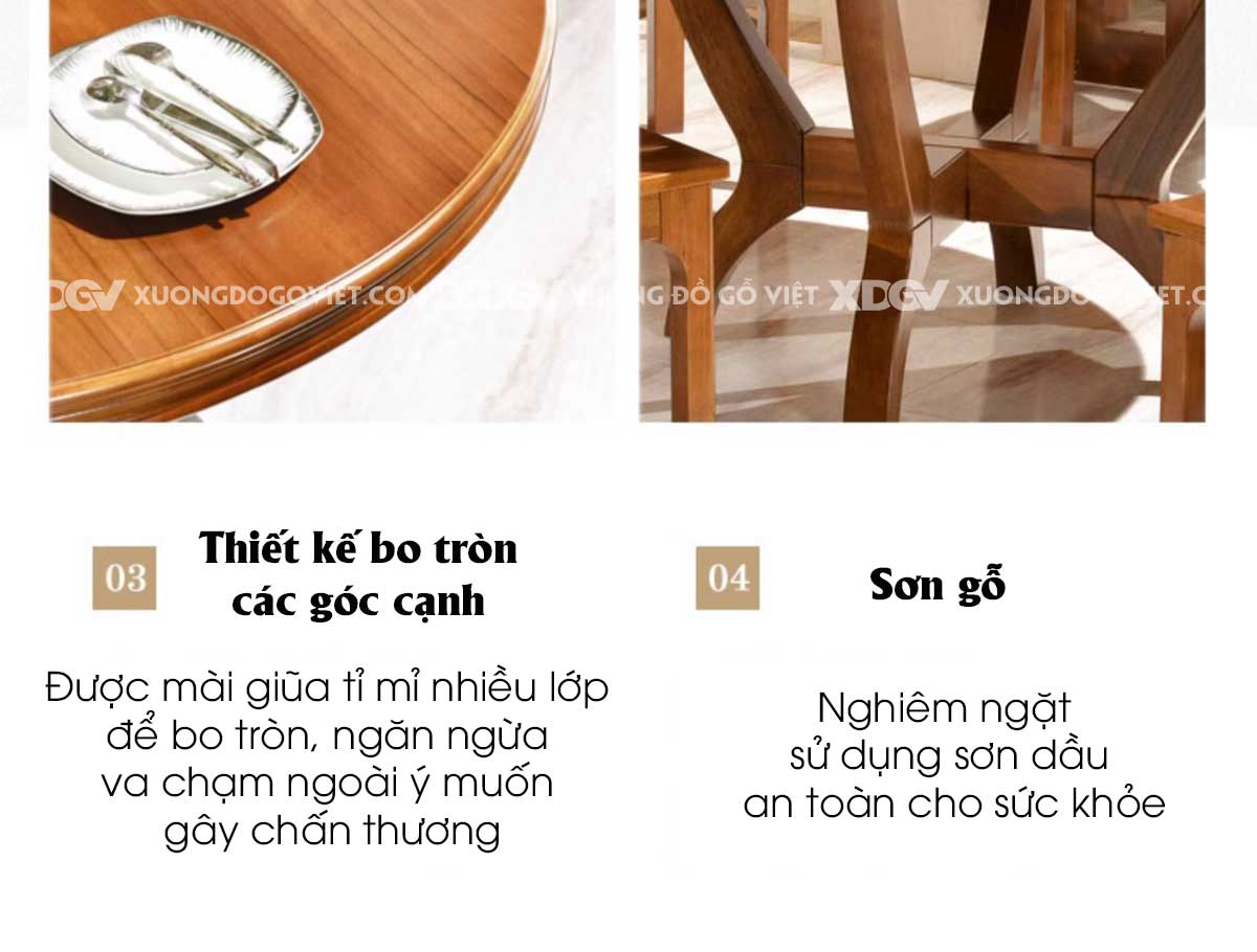 Bộ Bàn Ăn Tròn Gỗ Gõ Đỏ Á Đông Chân Trụ Tựa Ghế Quạt