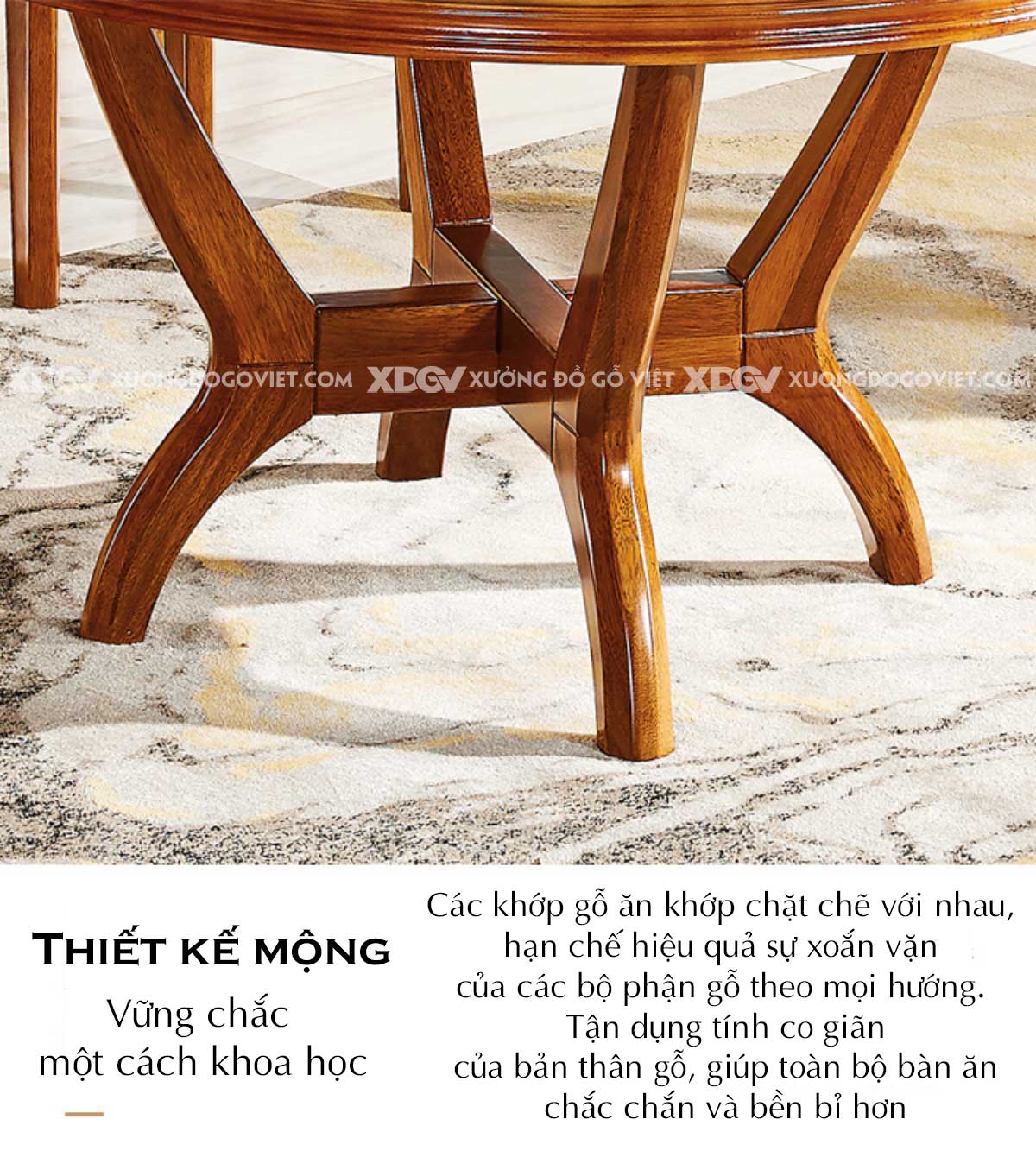 Bộ Bàn Ăn Tròn Gỗ Gõ Đỏ Á Đông Chân Trụ Tựa Ghế Quạt
