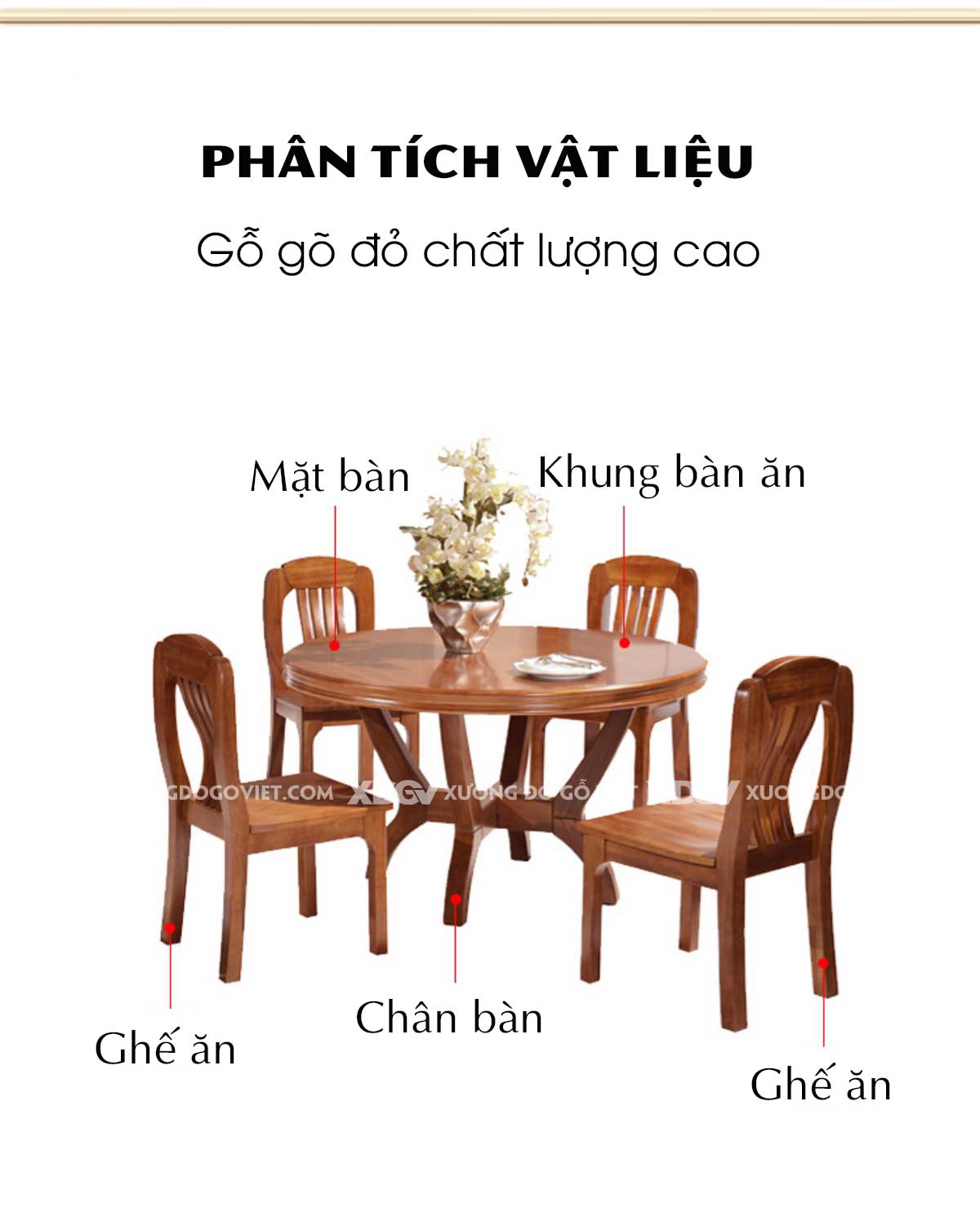 Bộ Bàn Ăn Tròn Gỗ Gõ Đỏ Á Đông Chân Trụ Tựa Ghế Quạt
