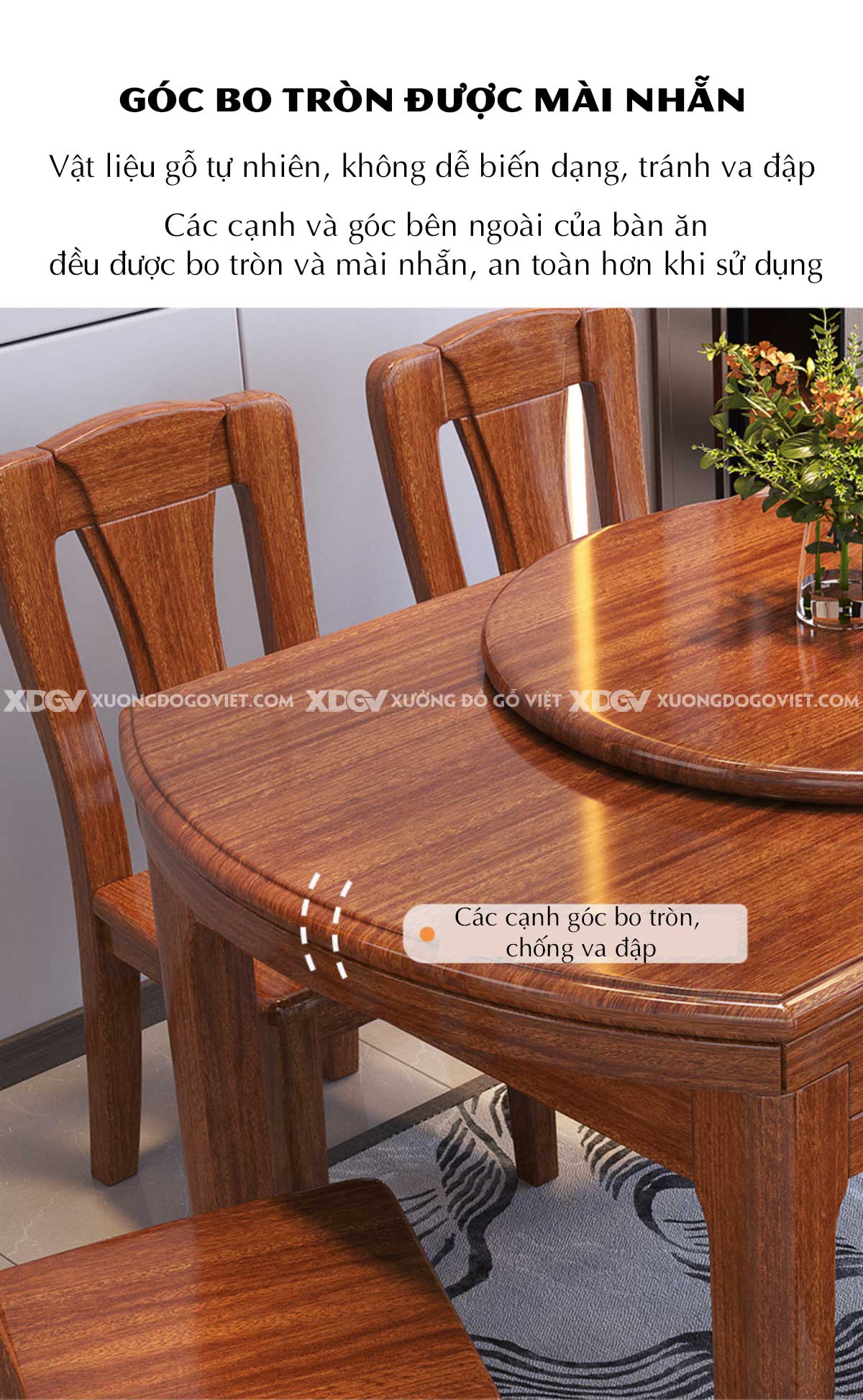 Bộ Bàn Ăn Tròn Gỗ Gõ Đỏ Thông Minh Gập Chữ Nhật Linh Hoạt