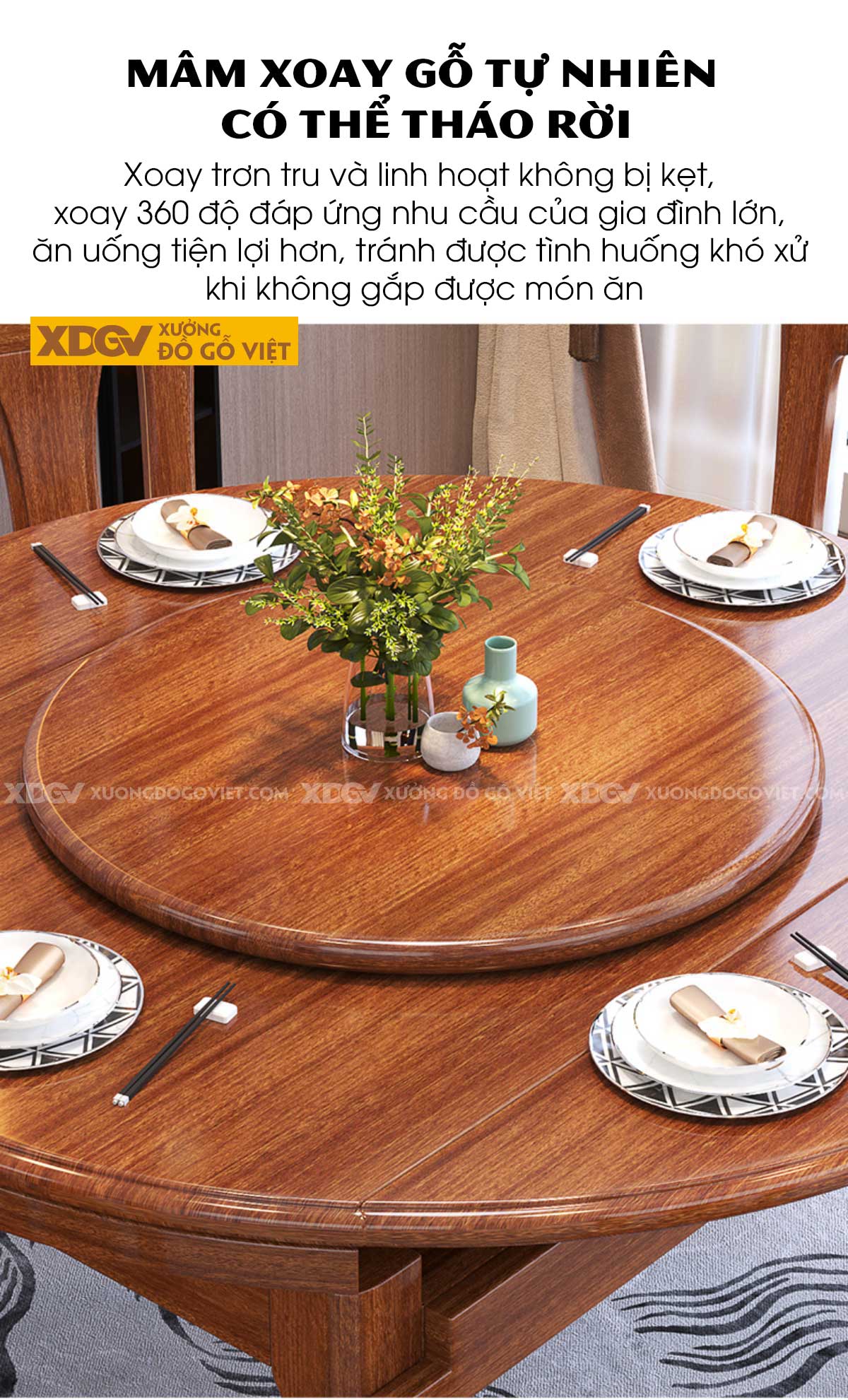 Bộ Bàn Ăn Tròn Gỗ Gõ Đỏ Thông Minh Gập Chữ Nhật Linh Hoạt