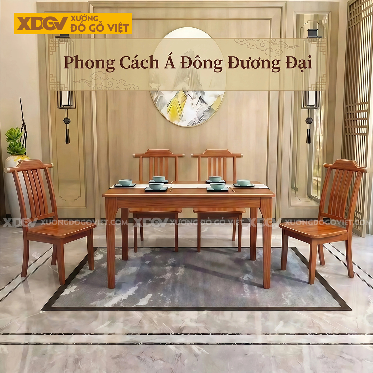 Bộ Bàn Ghế Ăn Gỗ Gõ Đỏ Phong Cách Truyền Thống Á Đông