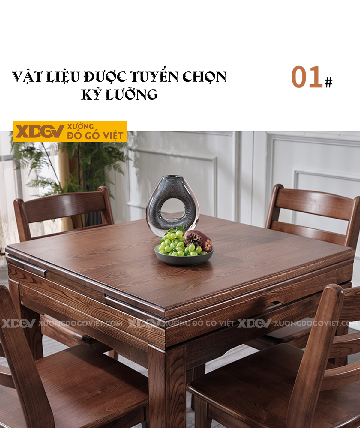 Bộ Bàn Ghế Ăn Gỗ Sồi Hiện Đại Đa Năng Mở Rộng Diện Tích