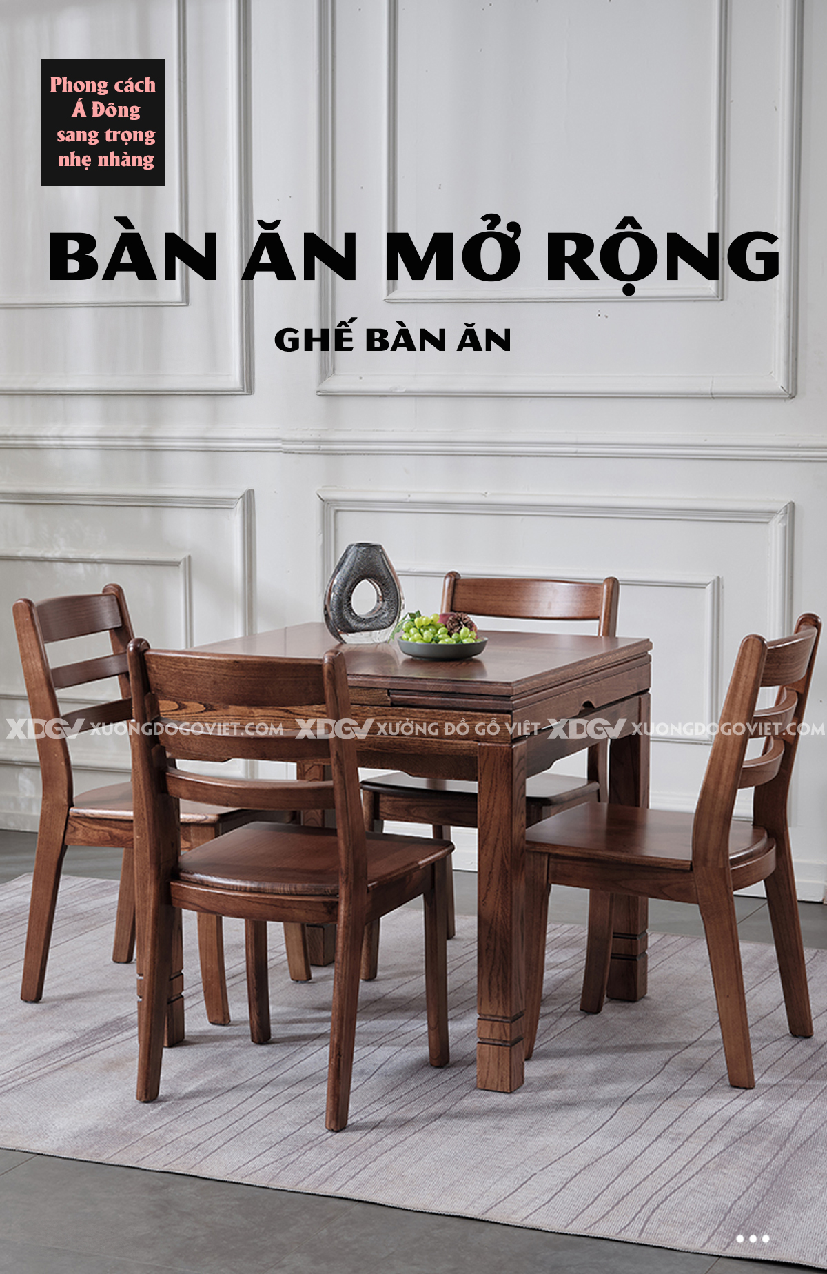 Bộ Bàn Ghế Ăn Gỗ Sồi Hiện Đại Đa Năng Mở Rộng Diện Tích