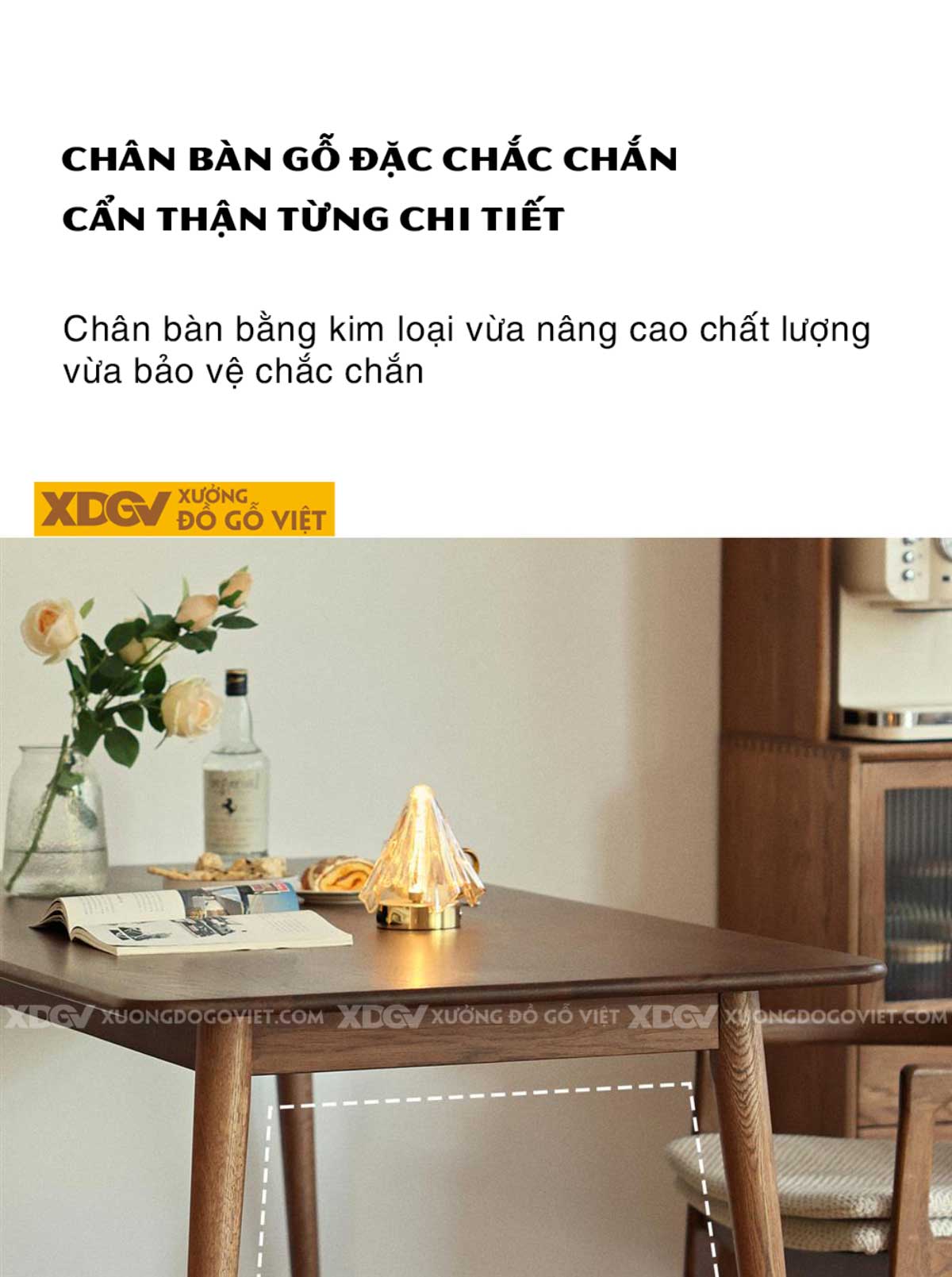 Bộ Bàn Ghế Ăn Gỗ Sồi Mỹ Hiện Đại Tối Giản Chân Bọc Kim Loại