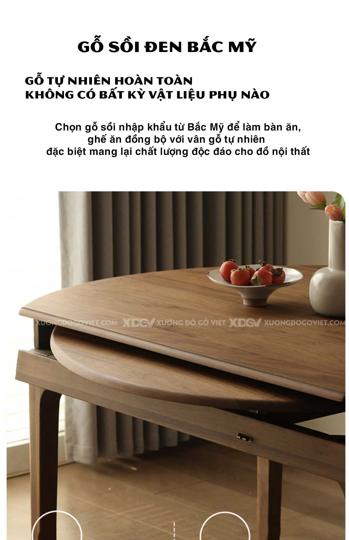 Bộ Bàn Ghế Ăn Gỗ Sồi Mỹ Japandi Gấp Mở Cánh Bướm Linh Hoạt