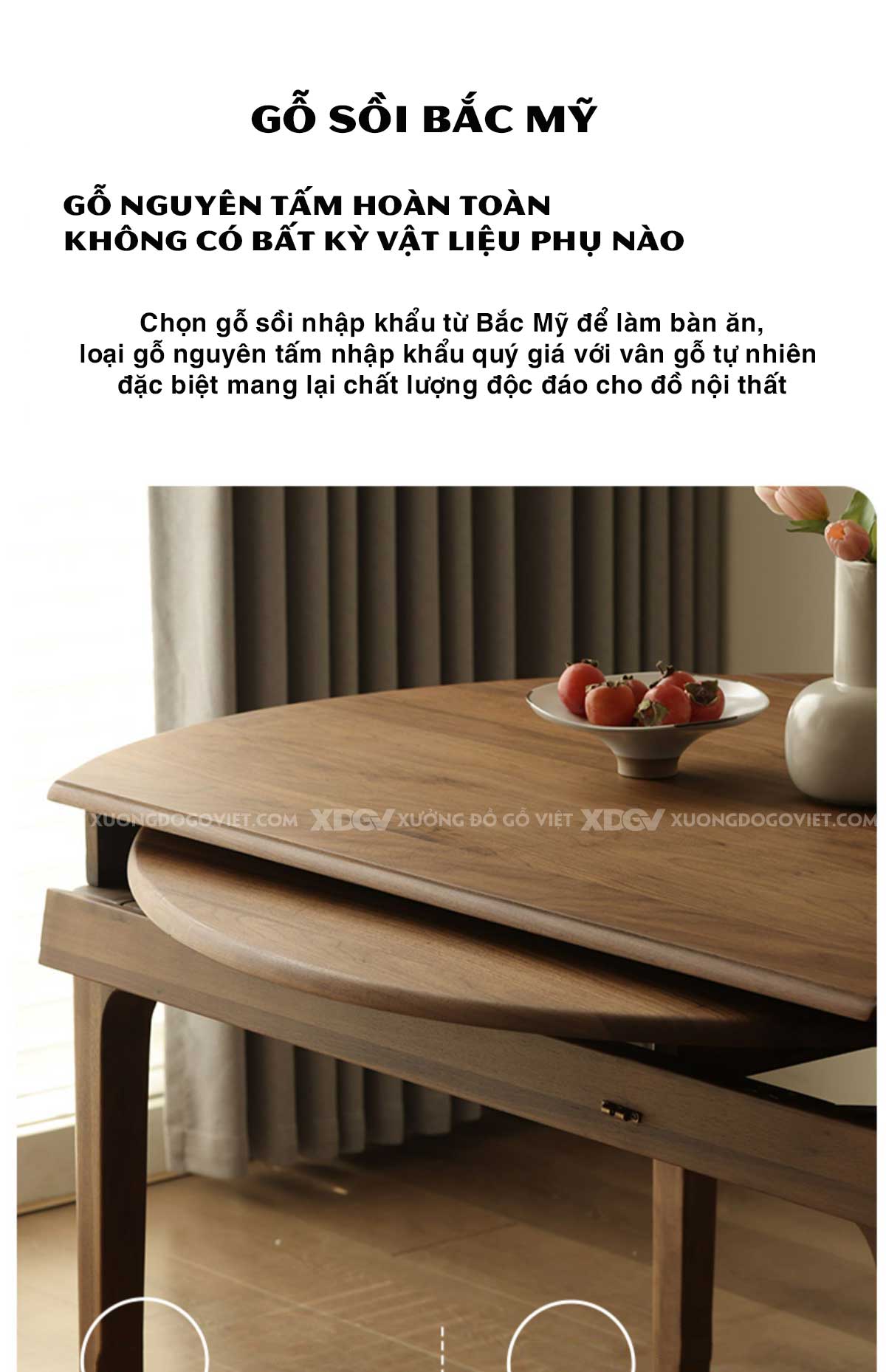 Bộ Bàn Ghế Ăn Gỗ Sồi Mỹ Japandi Gấp Mở Cánh Bướm Linh Hoạt
