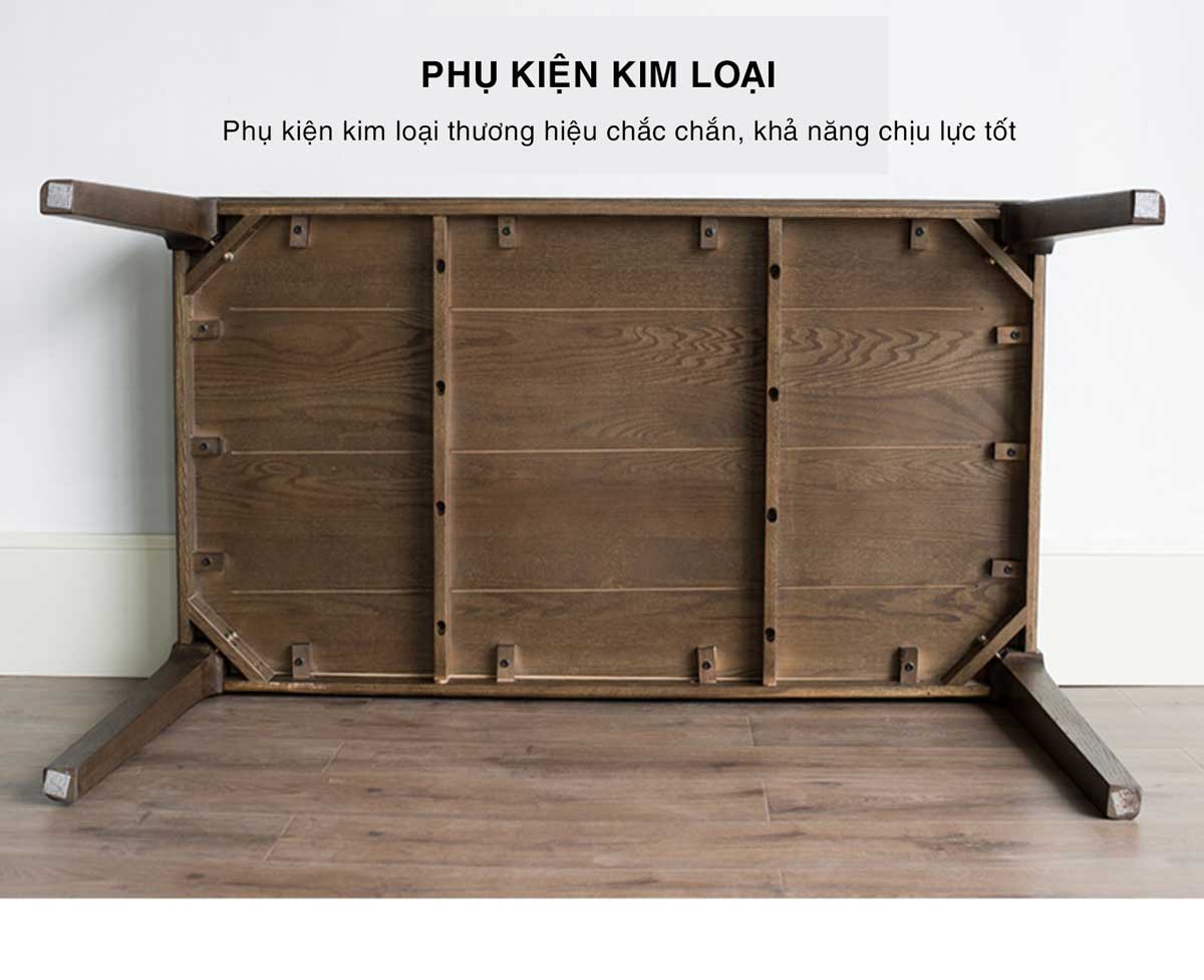 Bộ Bàn Ghế Gỗ Sồi Màu Óc Chó Cổ Điển Ghế Tựa Có Tấm Đệm