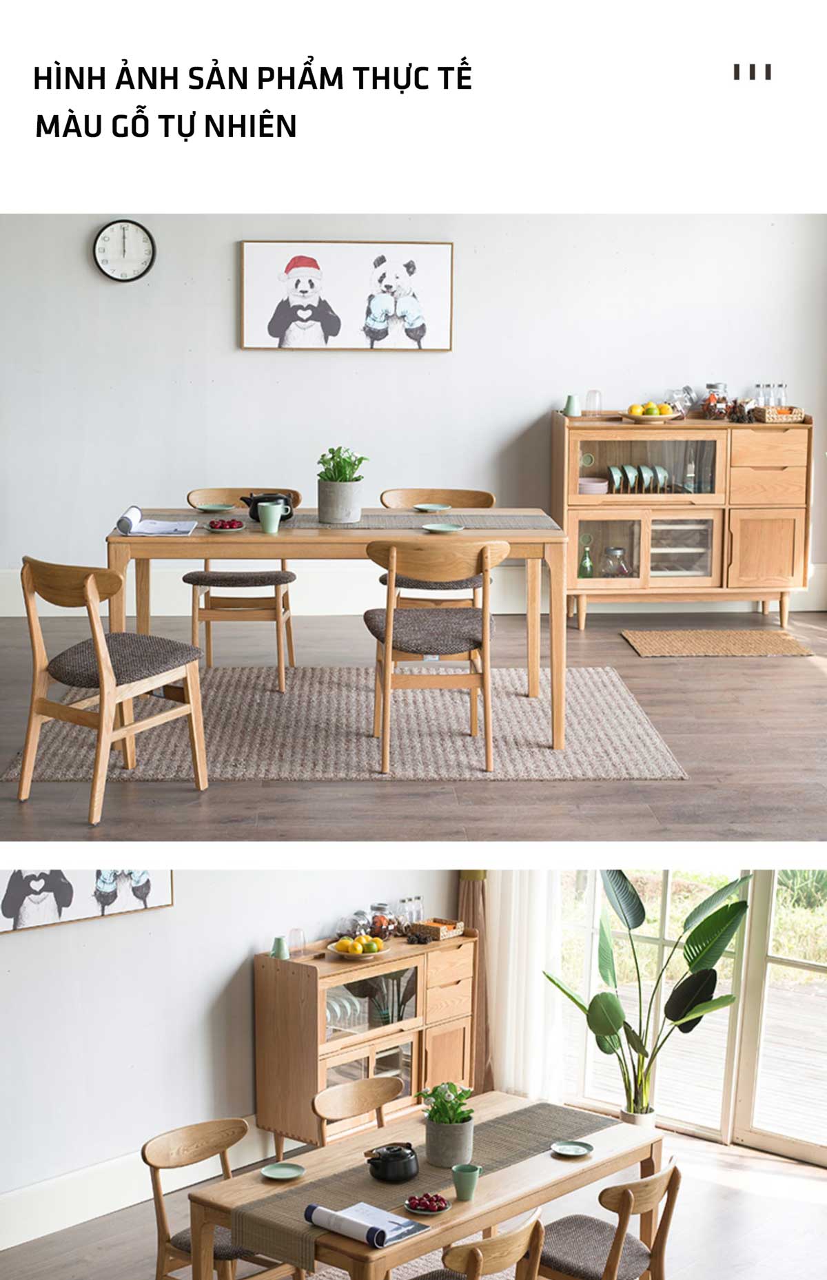 Bộ Bàn Ghế Gỗ Sồi Màu Óc Chó Cổ Điển Ghế Tựa Có Tấm Đệm