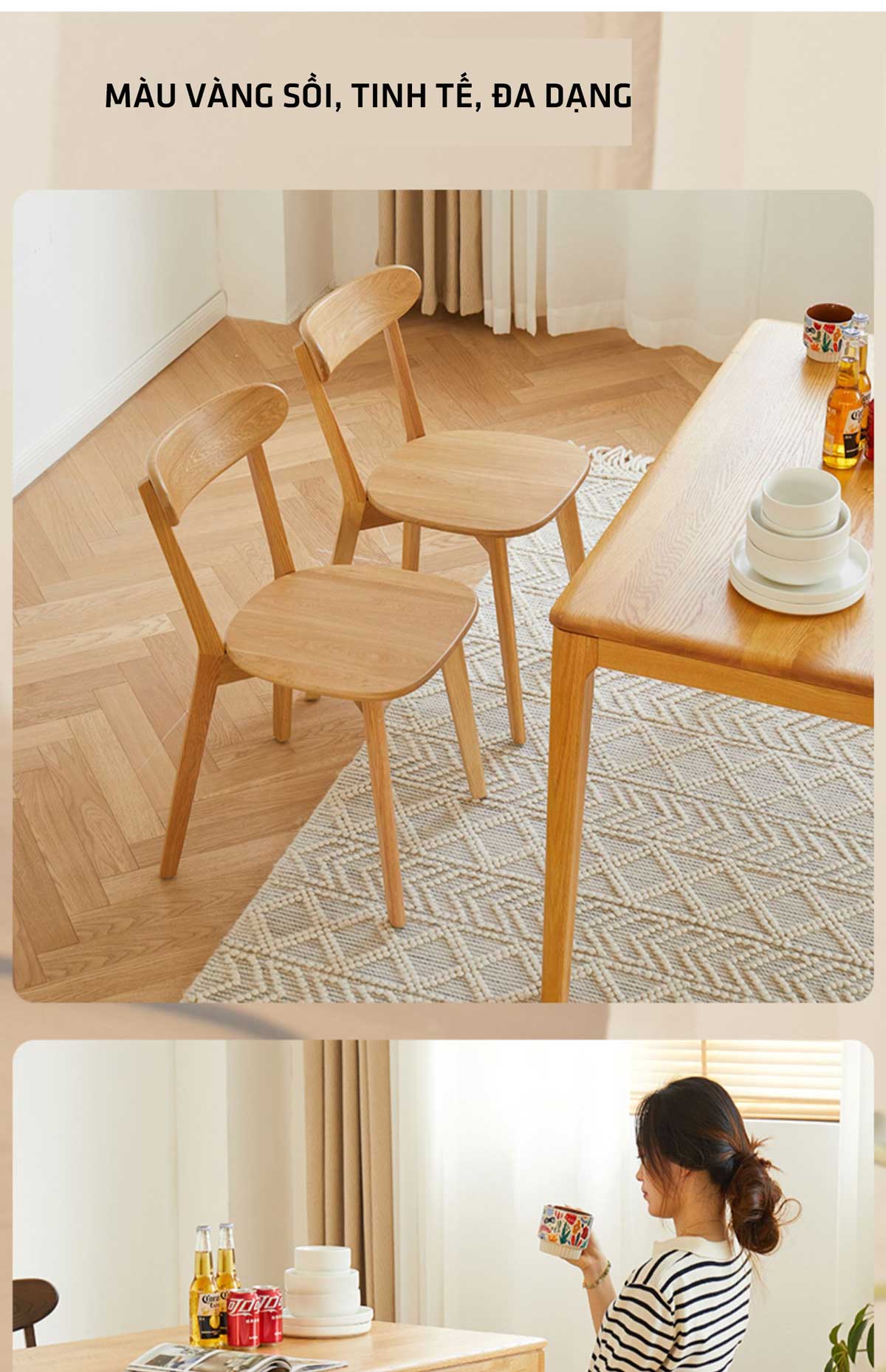 Bộ Bàn Ghế Gỗ Sồi Màu Óc Chó Cổ Điển Ghế Tựa Có Tấm Đệm