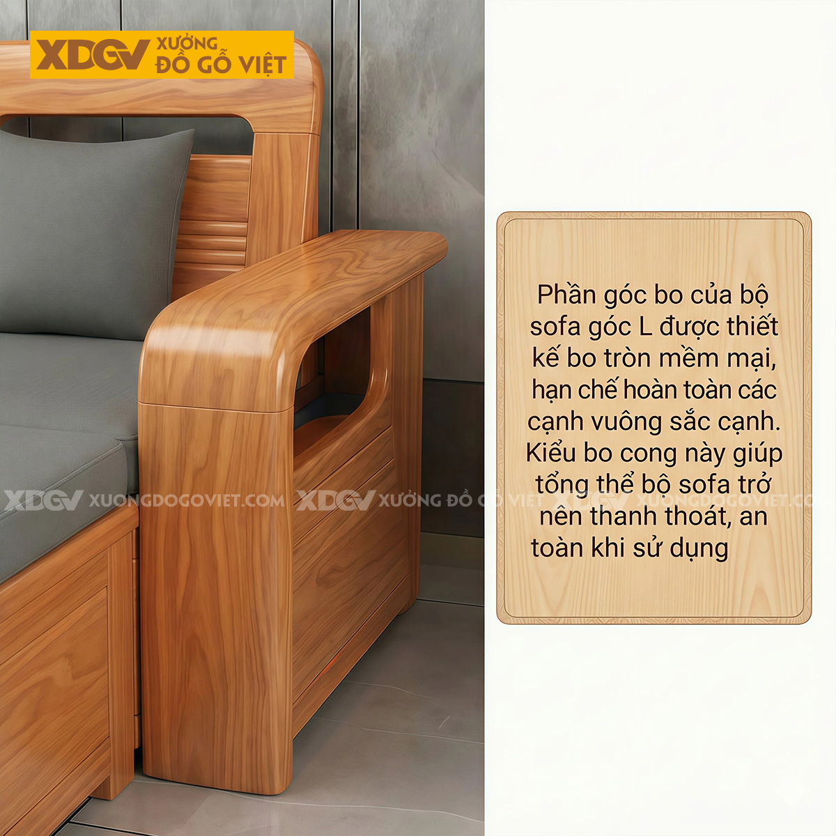 Bộ Bàn Ghế Sofa Gỗ Gõ Đỏ Góc L 4 Món