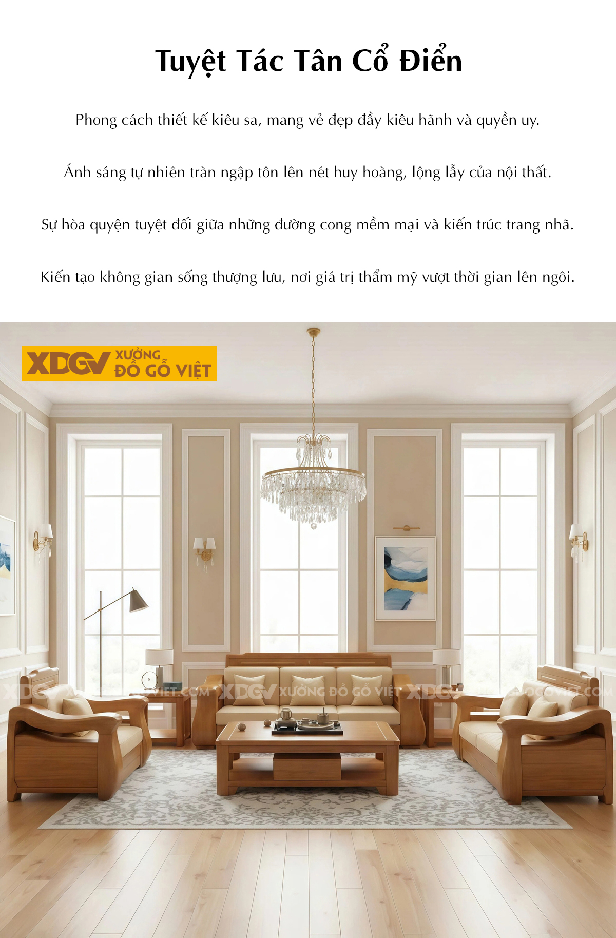 Bộ Bàn Ghế Sofa Gỗ Gõ Đỏ Thời Thượng Chân Ngắn Vững Chãi