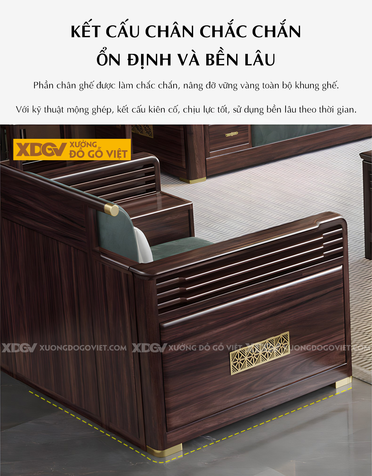 Bộ Bàn Ghế Sofa Óc Chó Phòng Khách Hiện Đại Tay Gộp Ngăn Kéo