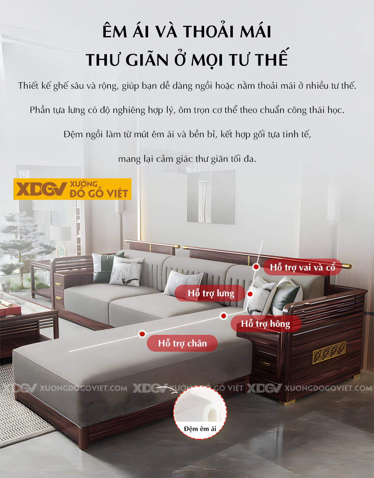 Bộ Bàn Ghế Sofa Óc Chó Phòng Khách Hiện Đại Tay Gộp Ngăn Kéo