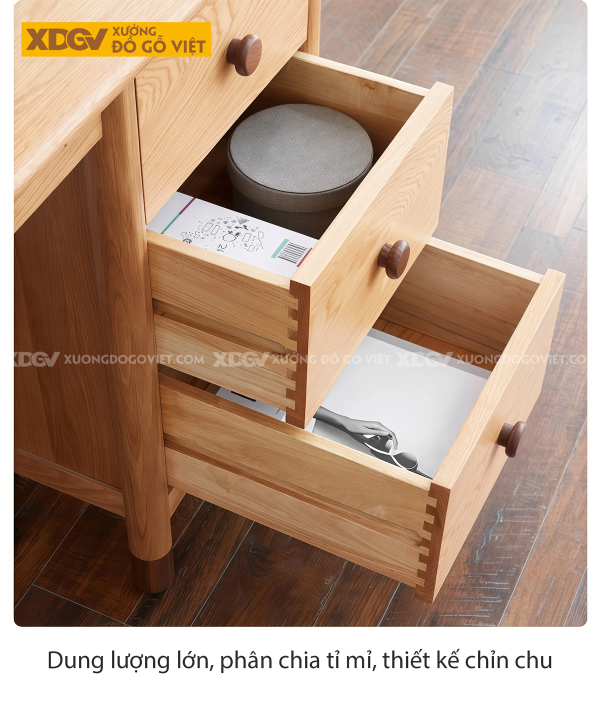 Bộ Bàn Học Liền Giá Sách Gỗ Sồi Mỹ Phong Cách Nhật Bản