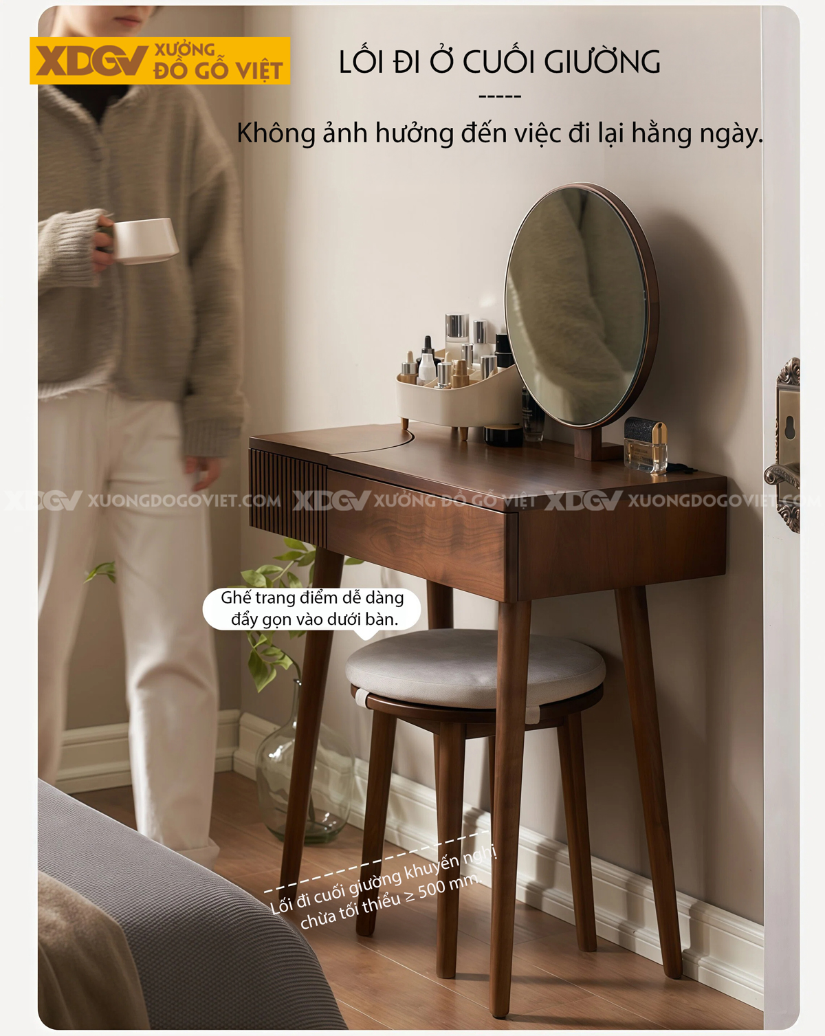 Bộ Bàn Trang Điểm Để Phòng Ngủ Gỗ Óc Chó Vách Nan Trang Trí