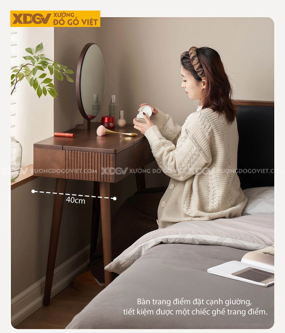 Bộ Bàn Trang Điểm Để Phòng Ngủ Gỗ Óc Chó Vách Nan Trang Trí