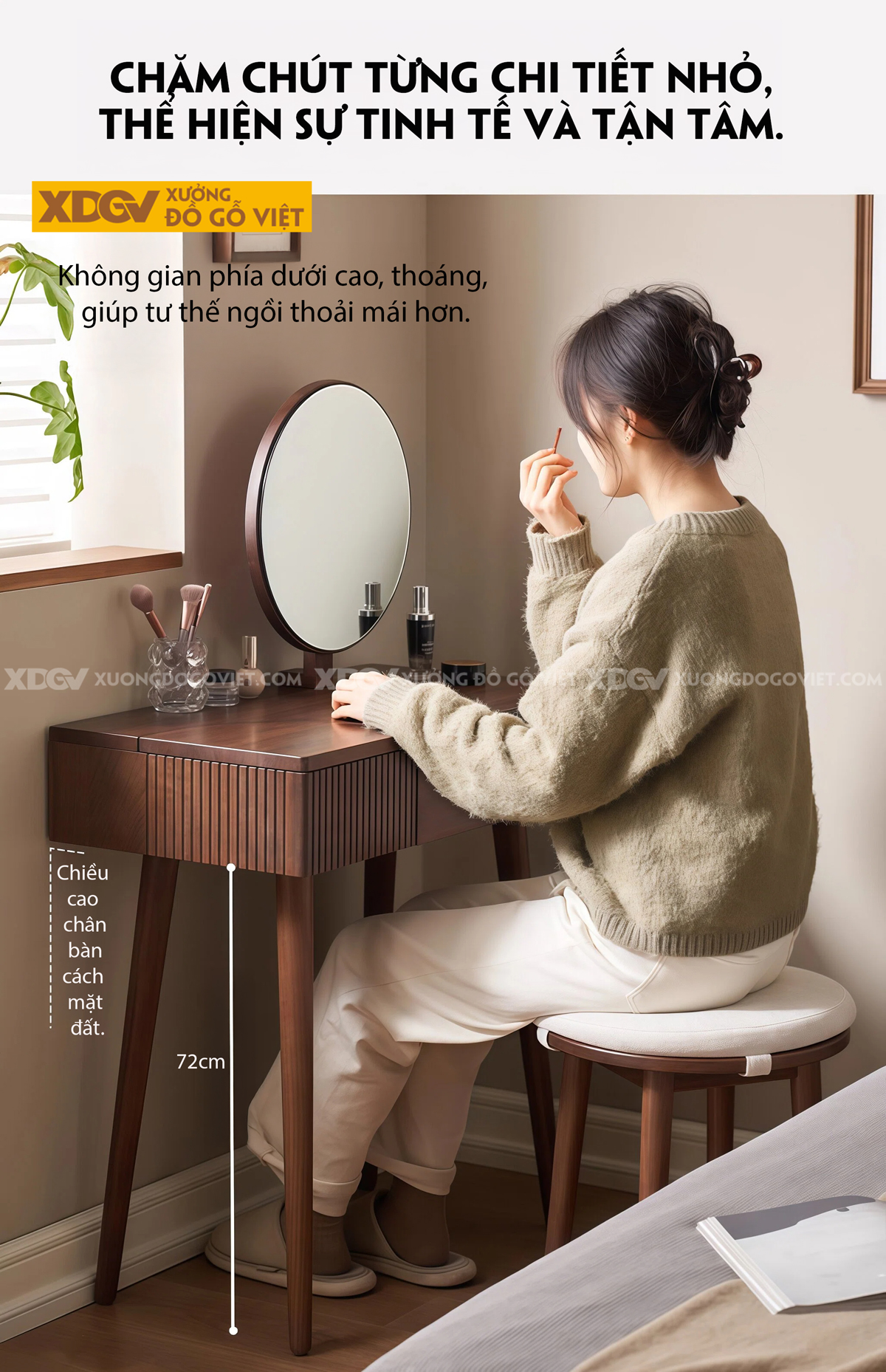 Bộ Bàn Trang Điểm Để Phòng Ngủ Gỗ Óc Chó Vách Nan Trang Trí