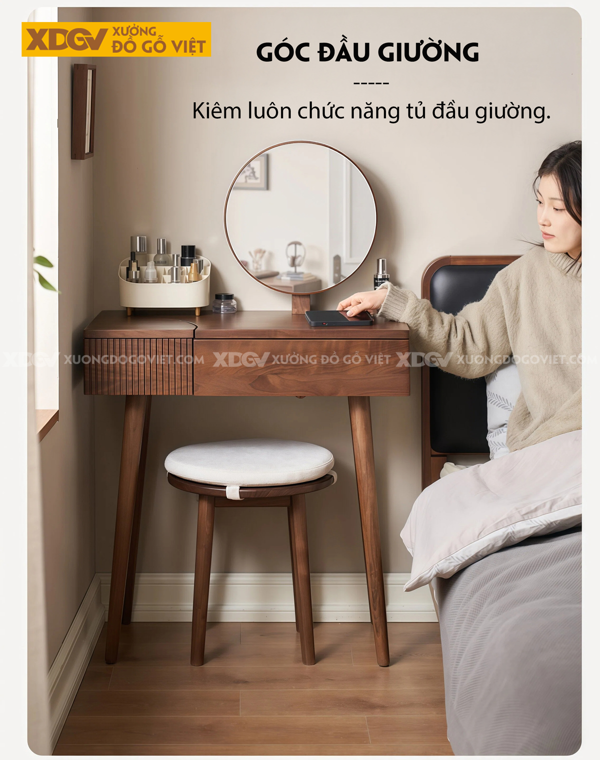 Bộ Bàn Trang Điểm Để Phòng Ngủ Gỗ Óc Chó Vách Nan Trang Trí