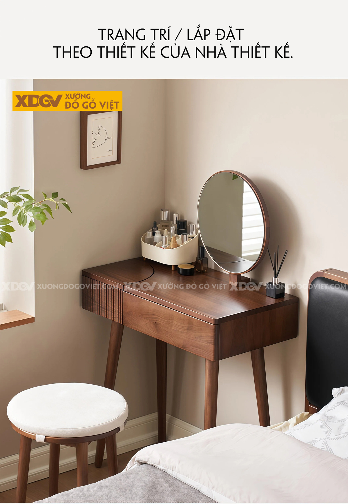 Bộ Bàn Trang Điểm Để Phòng Ngủ Gỗ Óc Chó Vách Nan Trang Trí