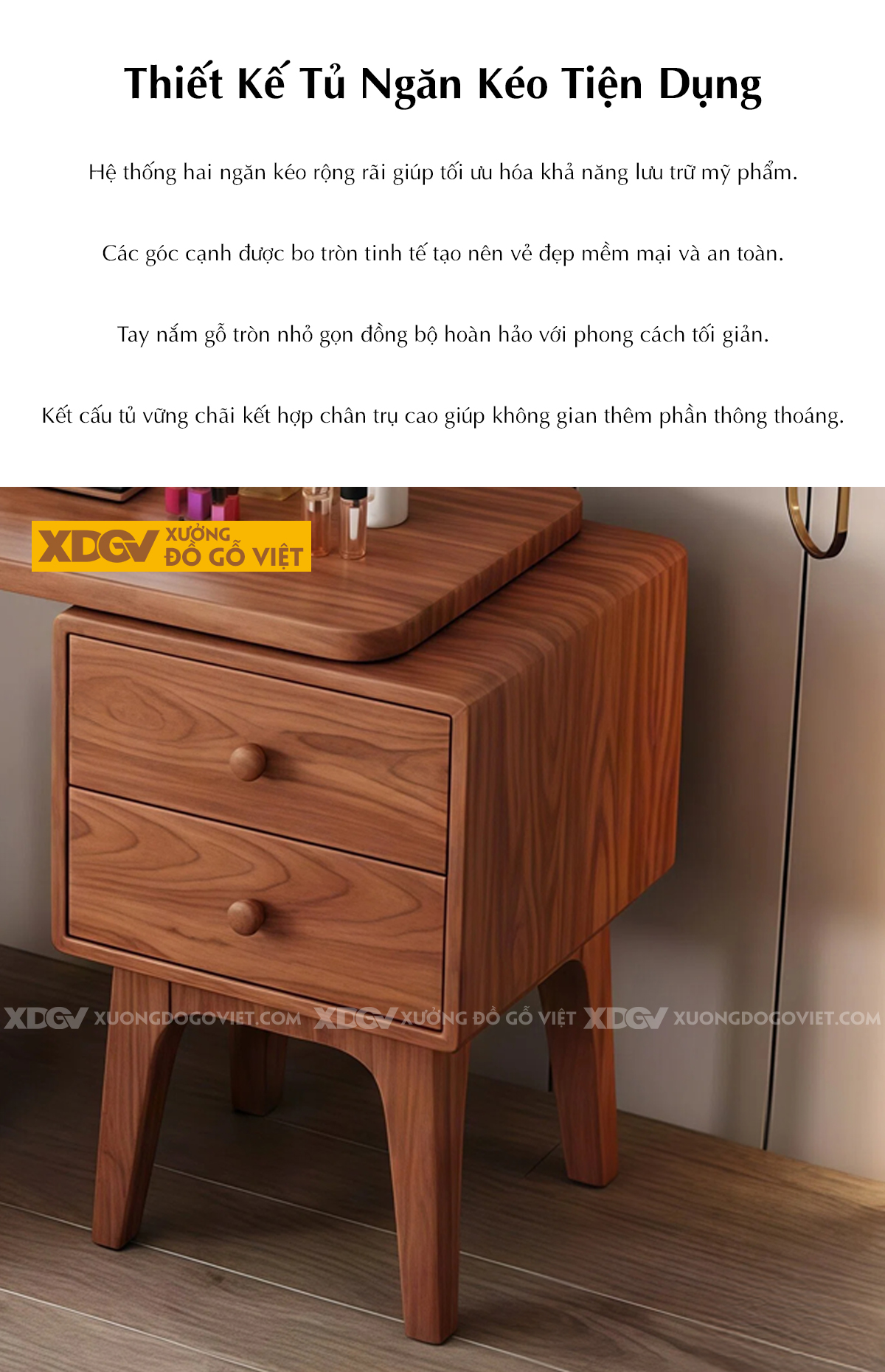 Bộ Bàn Trang Điểm Phòng Ngủ Gỗ Gõ Đỏ 2 Tầng Phối Gương Oval