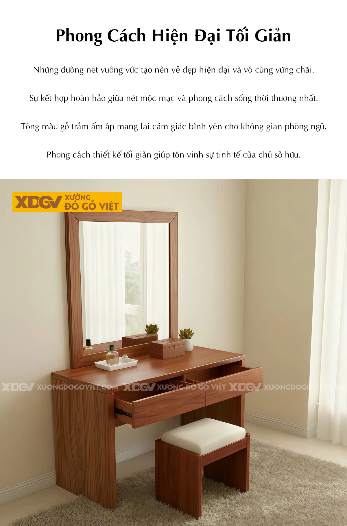 Bộ Bàn Trang Điểm Phòng Ngủ Gỗ Gõ Đỏ Cơ Chế Kéo Dài Cơ Động