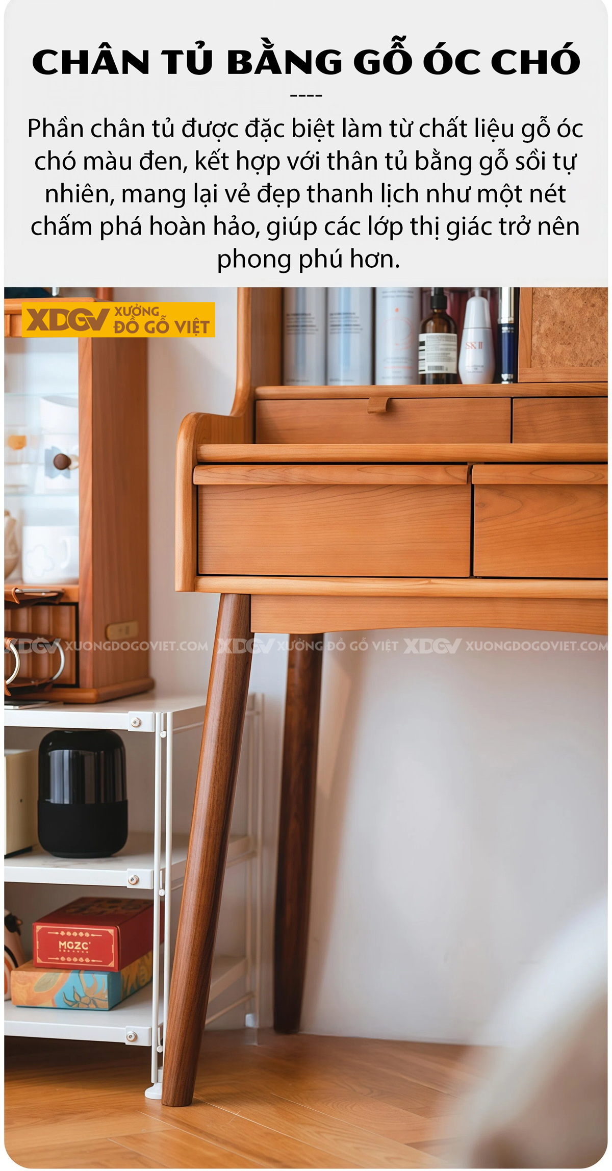 Bộ Bàn Trang Điểm Phòng Ngủ Gỗ Sồi Thiết Kế Đa Tầng Phối Tủ