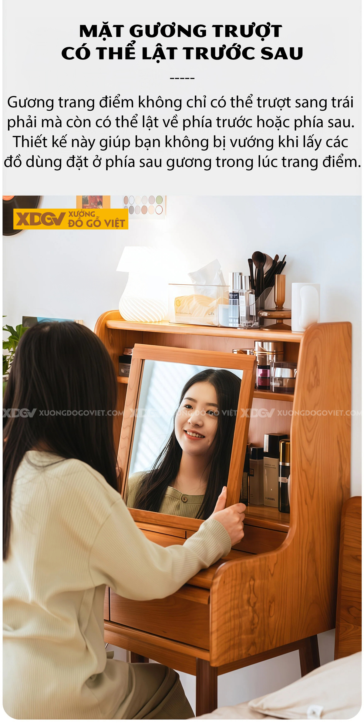 Bộ Bàn Trang Điểm Phòng Ngủ Gỗ Sồi Thiết Kế Đa Tầng Phối Tủ