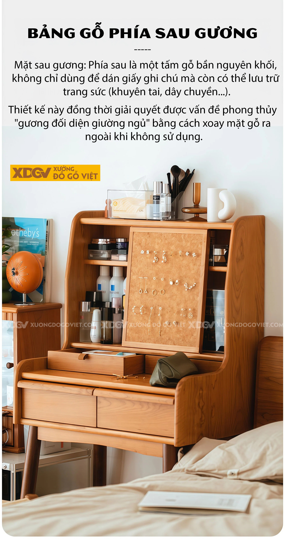 Bộ Bàn Trang Điểm Phòng Ngủ Gỗ Sồi Thiết Kế Đa Tầng Phối Tủ