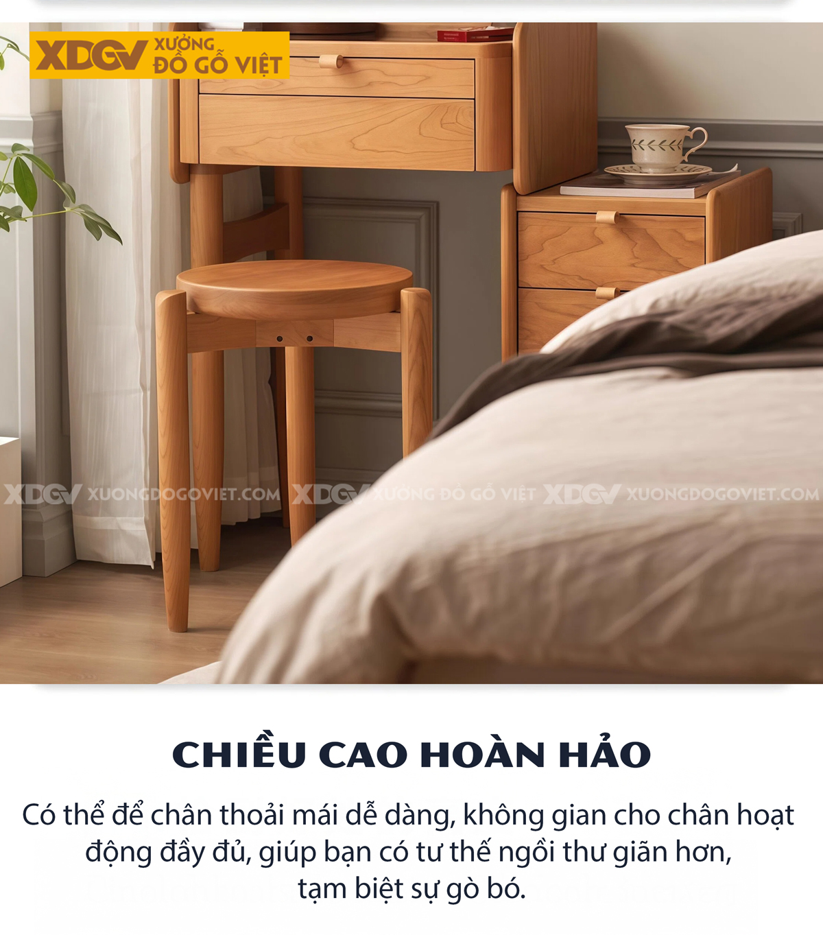 Bộ Bàn Trang Điểm Phòng Ngủ Gỗ Sồi Thiết Kế Đa Tầng Phối Tủ