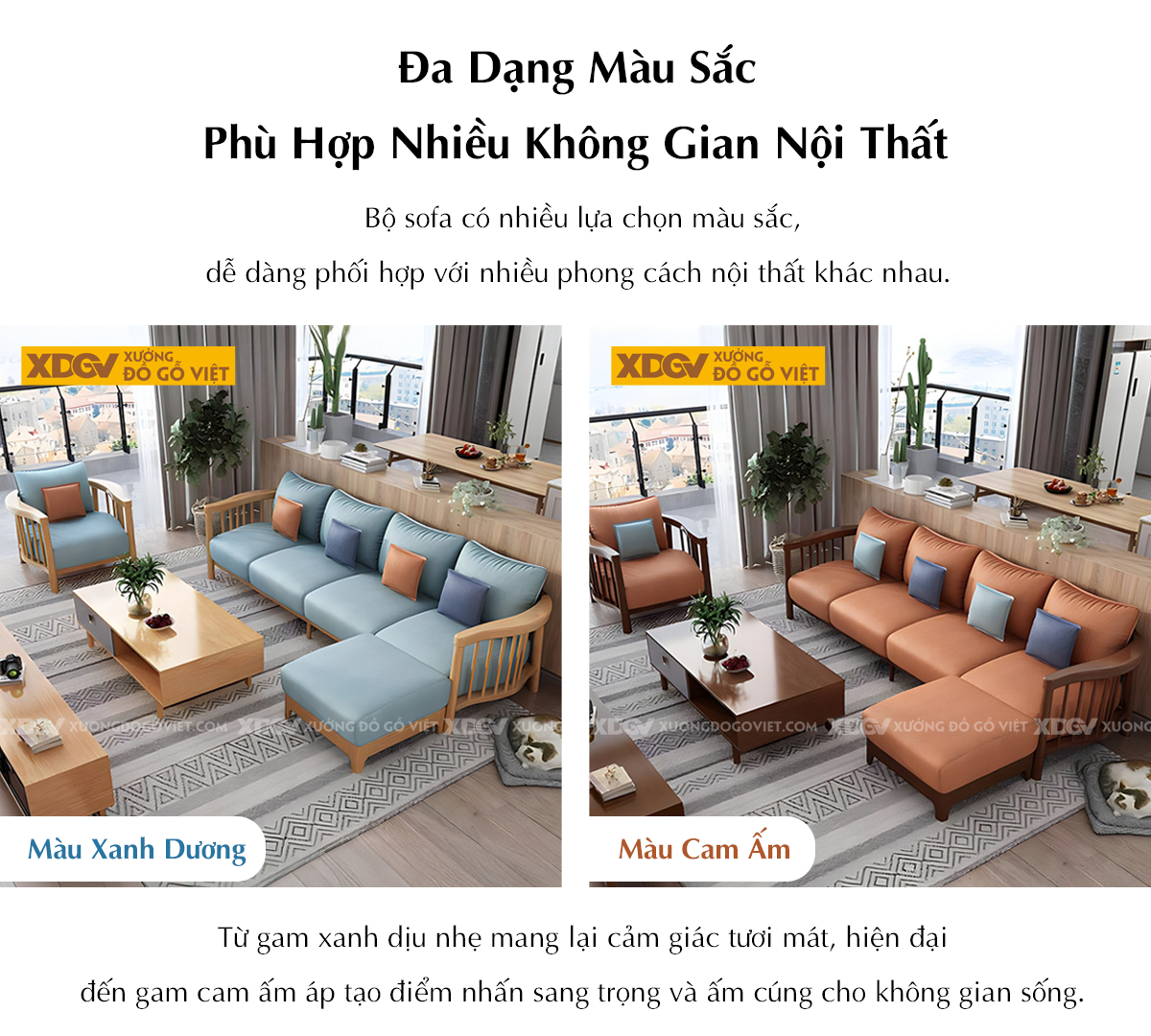 Bộ Ghế Sofa Gỗ Cao Su Tay Uốn Cong Thanh Nan Bọc Nệm Dày